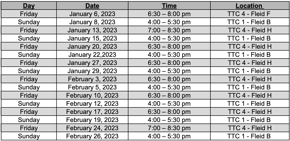11U-13U Camp Schedule
