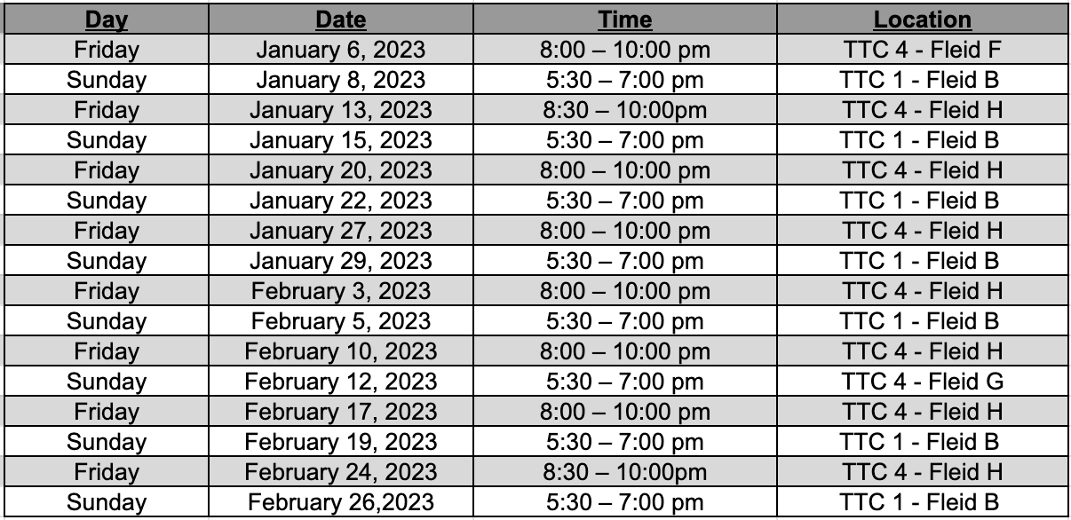 15U-18U Camp Schedule